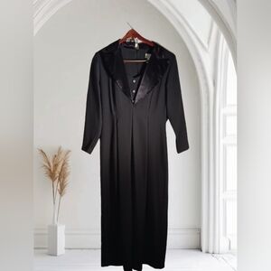 Vintage 90's Jumpsuit Expo Black Size 10 USA Satin Crystals Wide Leg One Piece